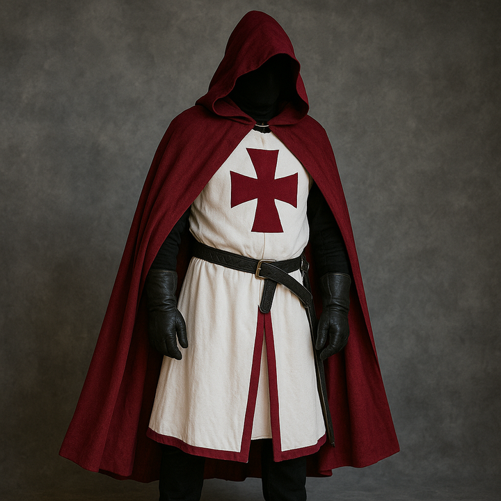 White/Black Templar Crusader Tunic Costume front view
