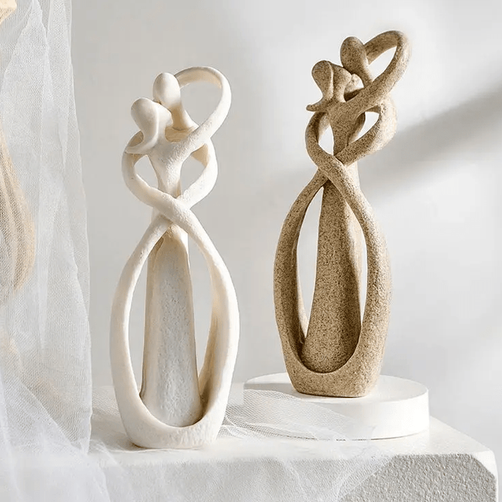 Sand and White Textured Ceramic Couple Sculpture side by side