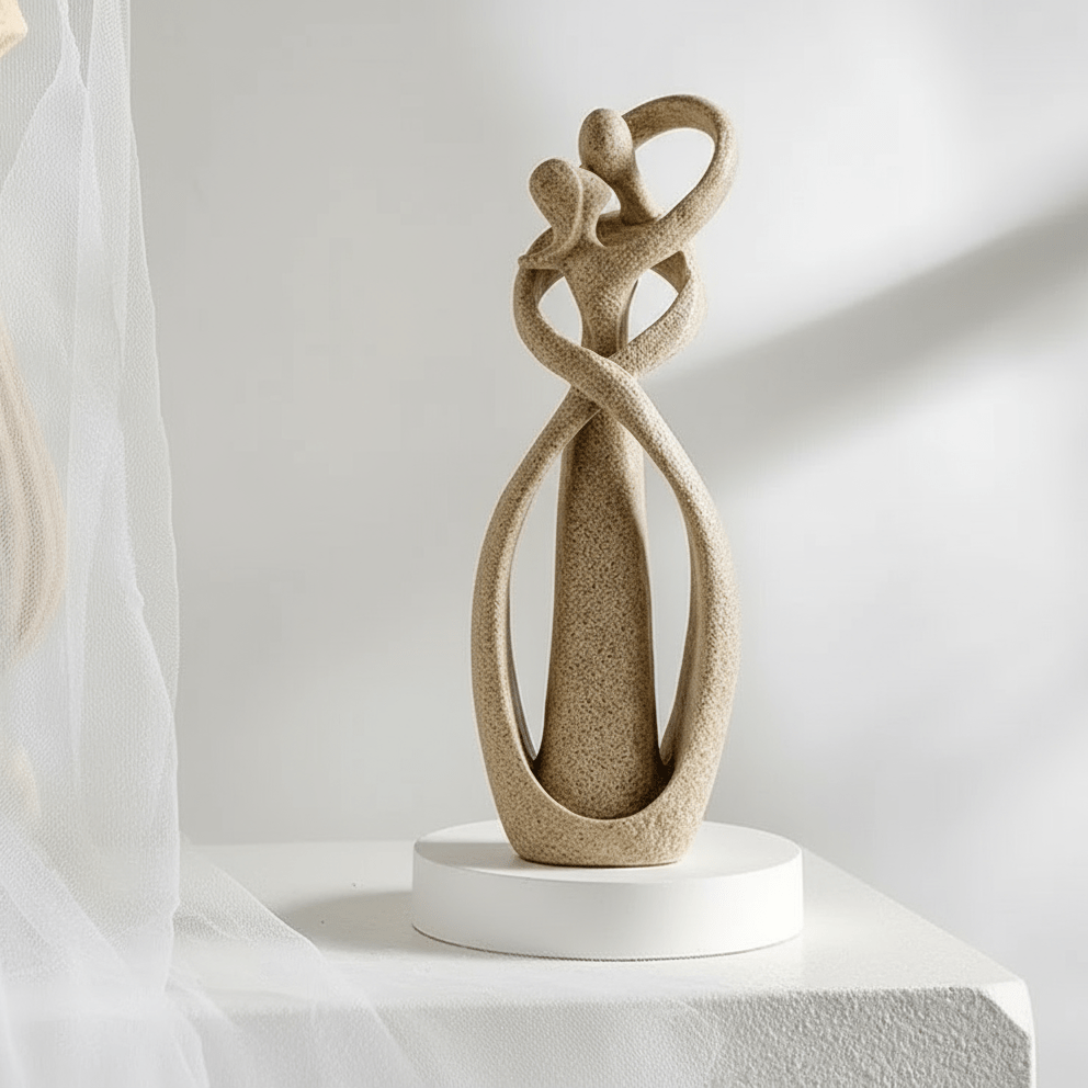 Sand Textured Ceramic Couple Sculpture on round pedestal