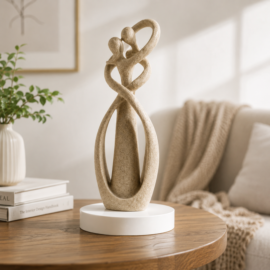 Sand Textured Ceramic Couple Sculpture on coffee table lifestyle shot