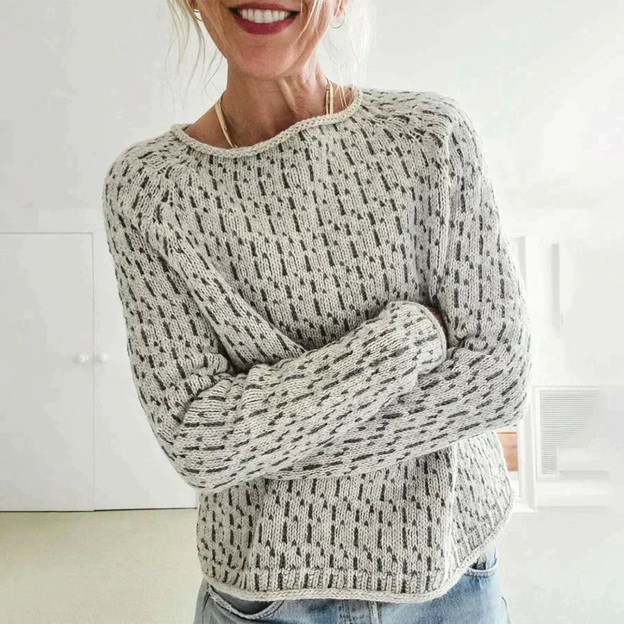 Gray Textured Knit Pullover front view