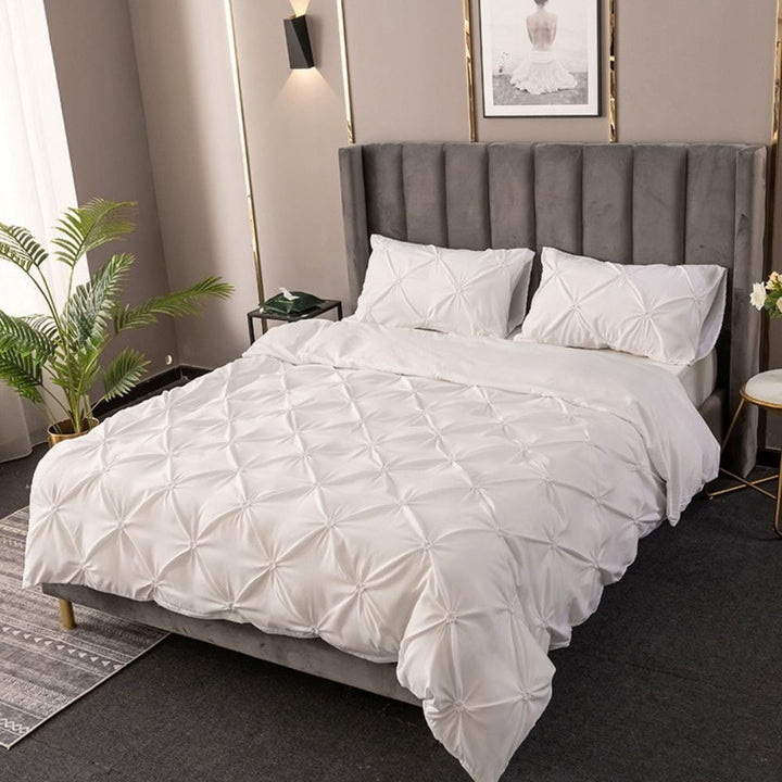 Pure White Pintuck Microfiber Duvet Cover Set on bed front view