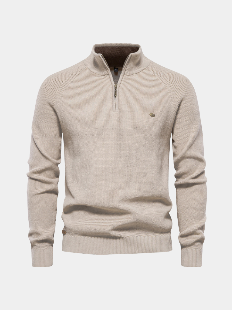 Textured Emblem Quarter Zip Sweater lifestyle 1