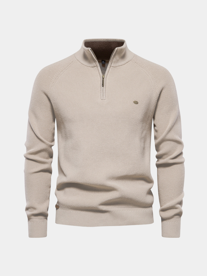 Textured Emblem Quarter Zip Sweater lifestyle 1