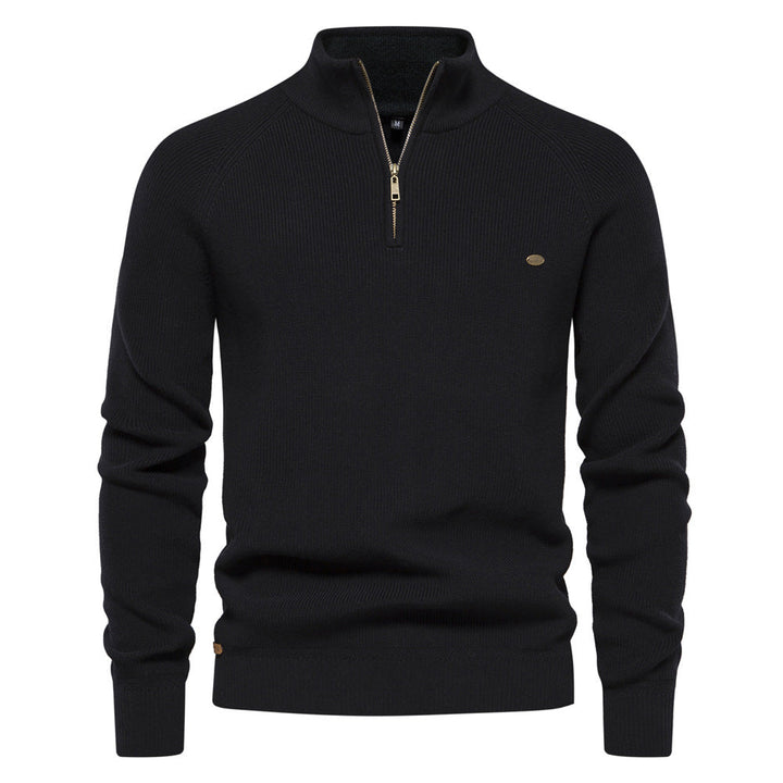 Black Textured Emblem Quarter Zip Sweater front view