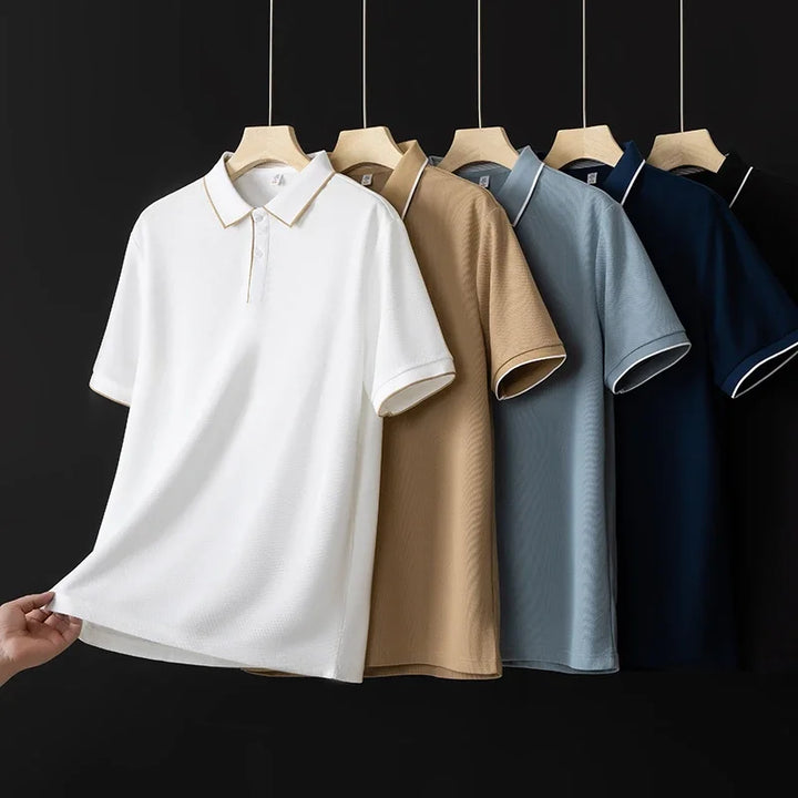 Textured Stretch-Knit Polo color range on hangers