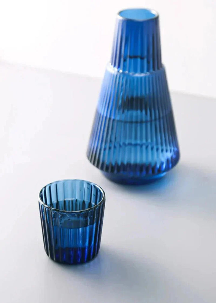Elegant Pleated Glass Carafe and Cup Set for Serene Home Decor