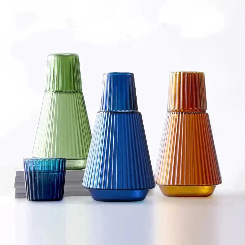 Elegant Pleated Glass Carafe and Cup Set for Serene Home Decor