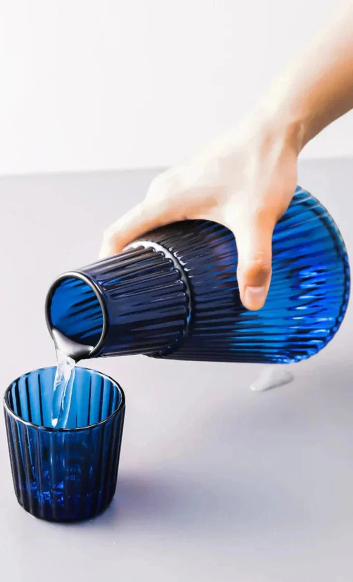 Elegant Pleated Glass Carafe and Cup Set for Serene Home Decor