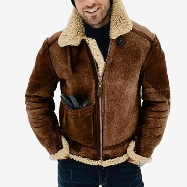 Brown Thick Fleece Zip Jacket front view