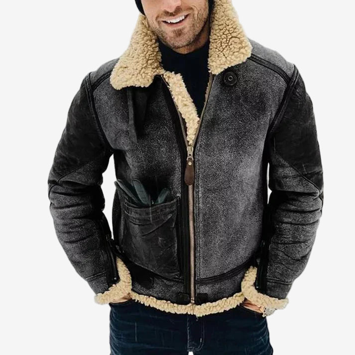 Dark Gray Thick Fleece Zip Jacket front view