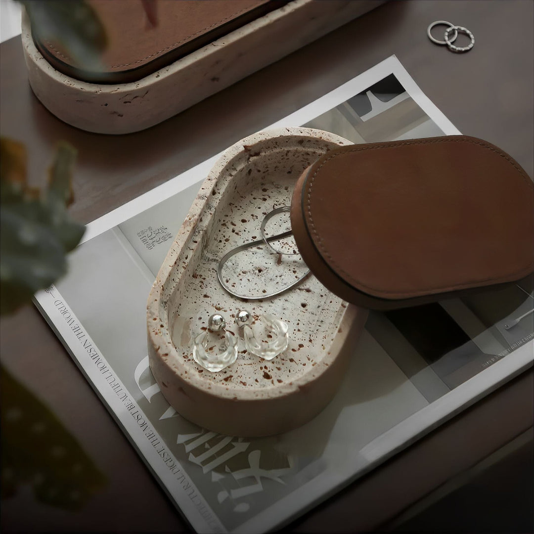 Travertine Stone Jewelry Box open view