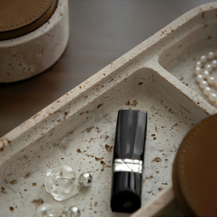 Travertine Stone Jewelry Box on shelf lifestyle