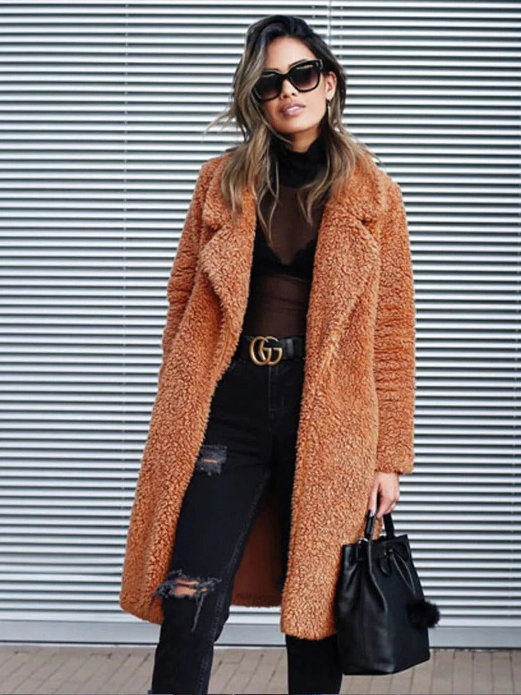 Trendy Warm Long Teddy Coat for Women - Isla-Apricot-S-State of Style