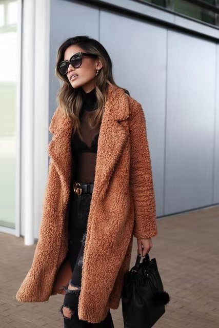 Trendy Warm Long Teddy Coat for Women - Isla-Chocolate-S-State of Style