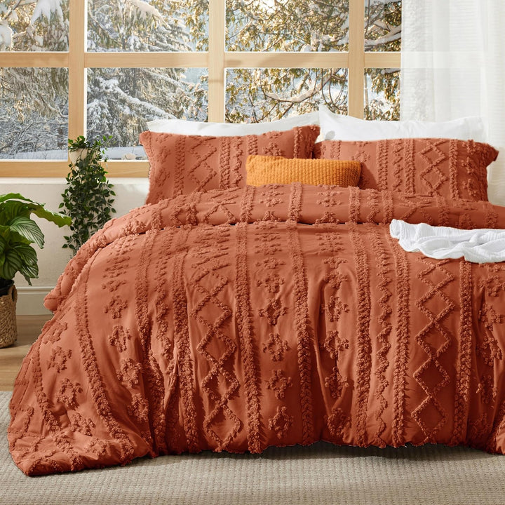 Tufted Boho Duvet Cover Set made up on a bed