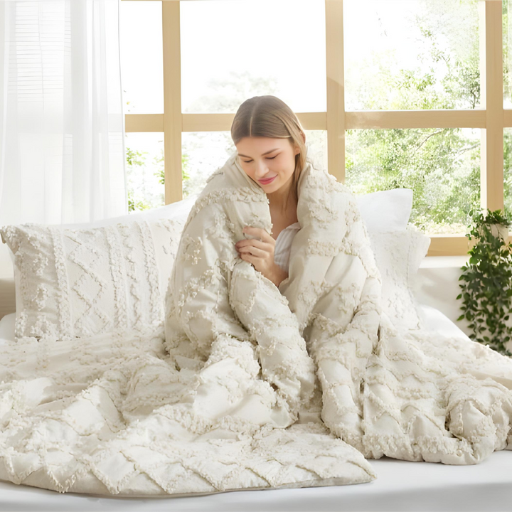 Tufted Boho Duvet Cover Set size guide flat lay