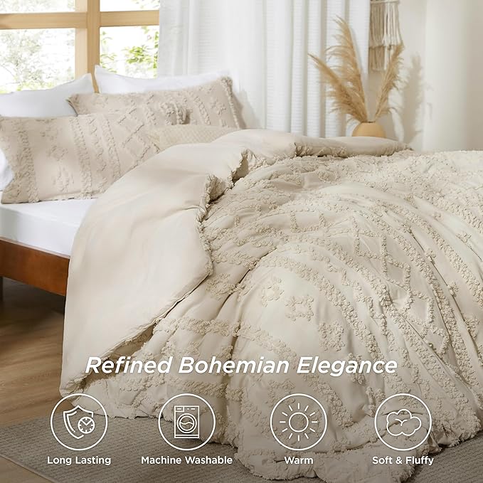 Tufted Boho Duvet Cover Set tufted texture detail