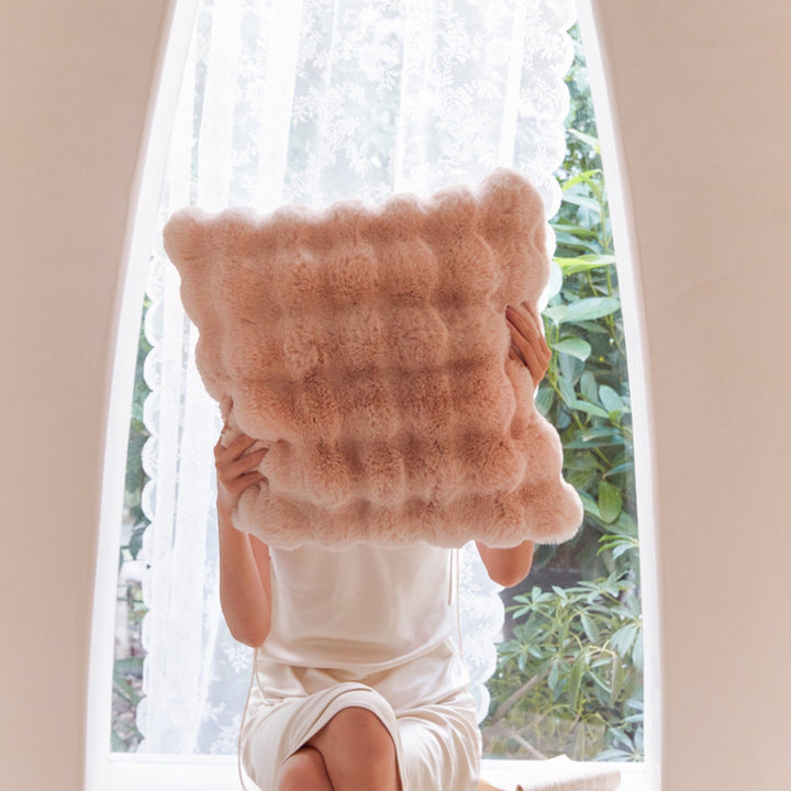 Pink Tuscan Faux Fur Cushion Cover front view