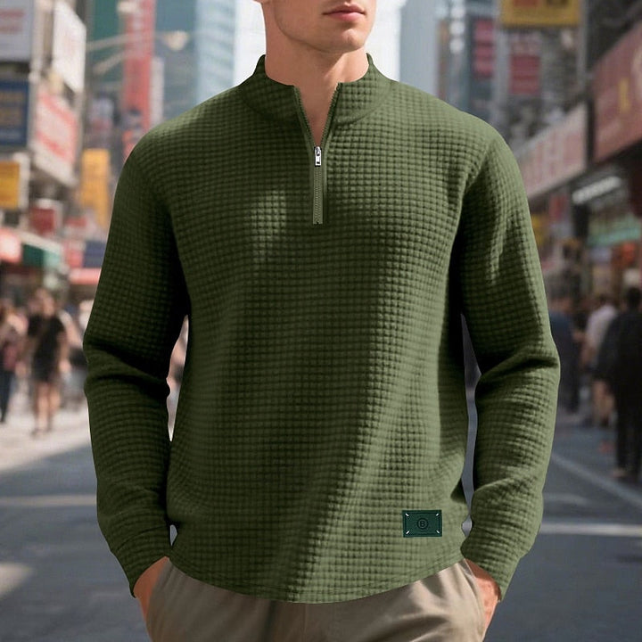 Waffle-Knit Quarter-Zip Pullover Sweater