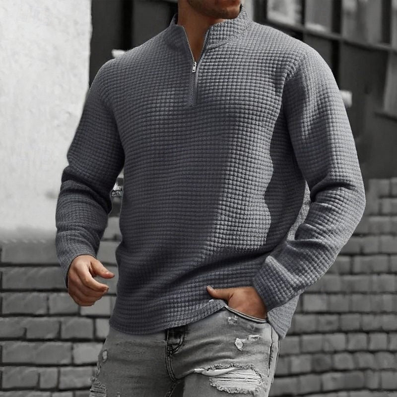 Waffle-Knit Quarter-Zip Pullover Sweater