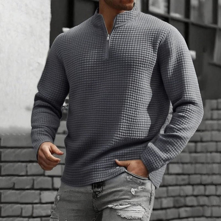 Waffle-Knit Quarter-Zip Pullover Sweater