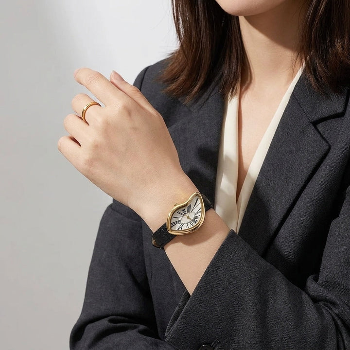 Piano Twisted Gold-Tone Watch worn on wrist