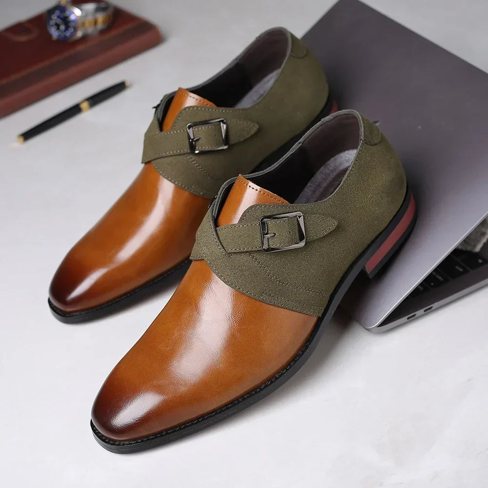 Brown Two-Tone Buckle Dress Shoes pair front view