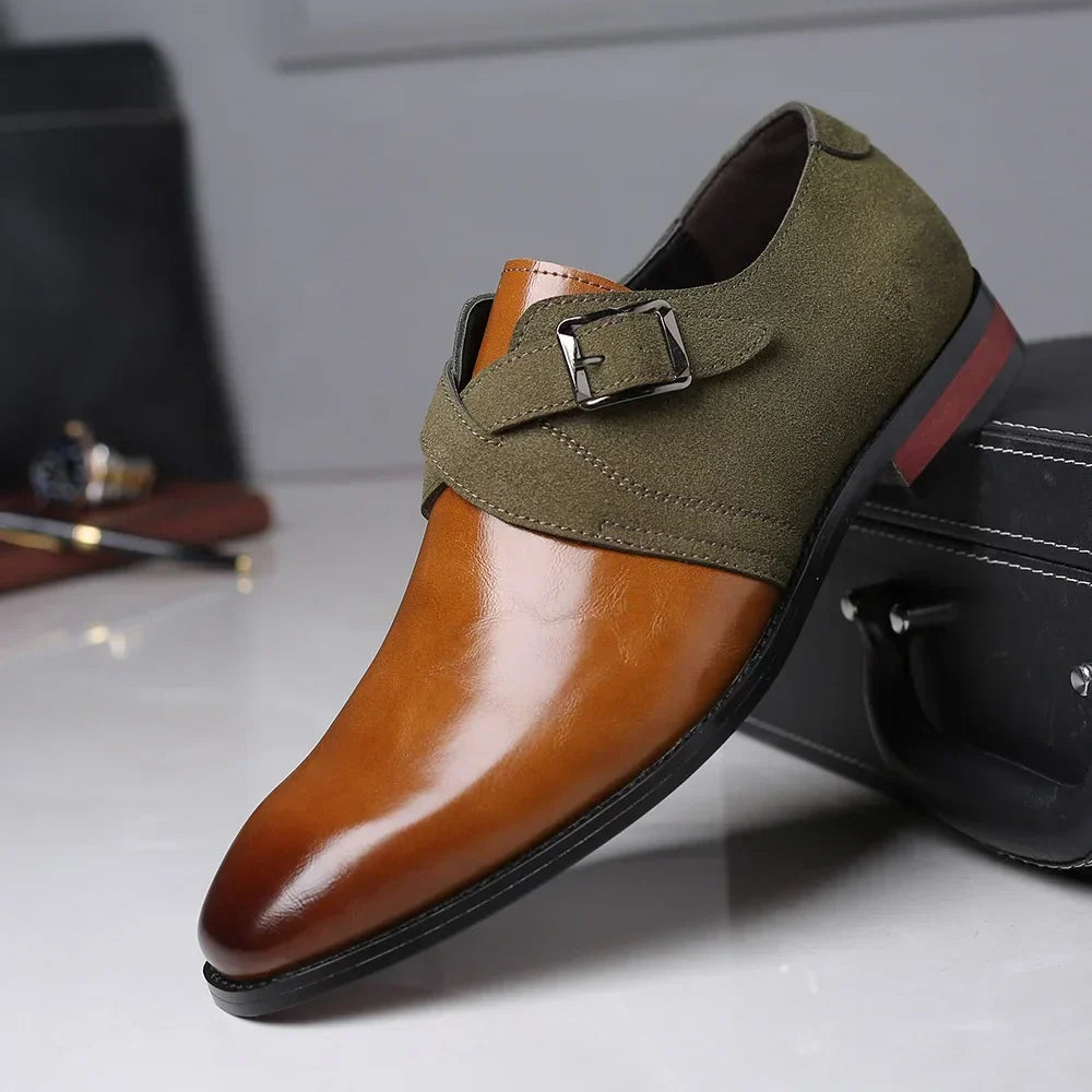 Brown Two-Tone Buckle Dress Shoes side view