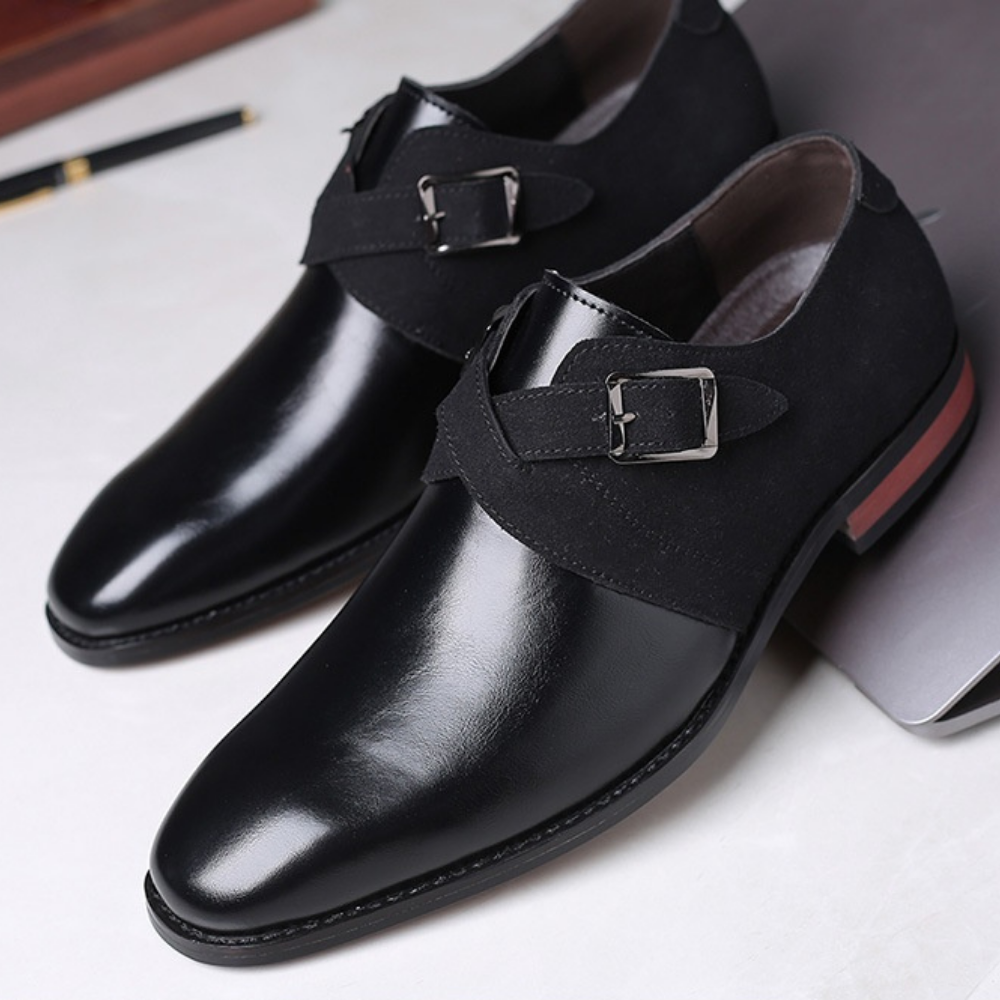 Black Two-Tone Buckle Dress Shoes pair front view