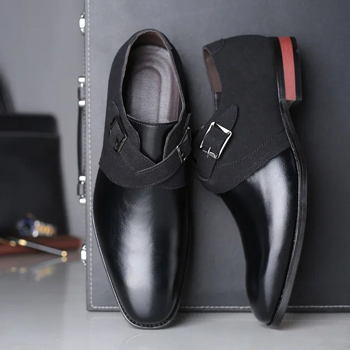 Black Two-Tone Buckle Dress Shoes pair top view