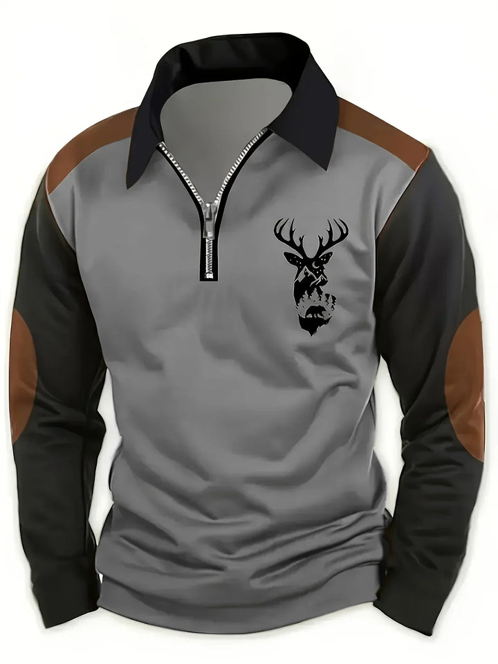 Gray Two-Tone Quarter Zip Polo front view