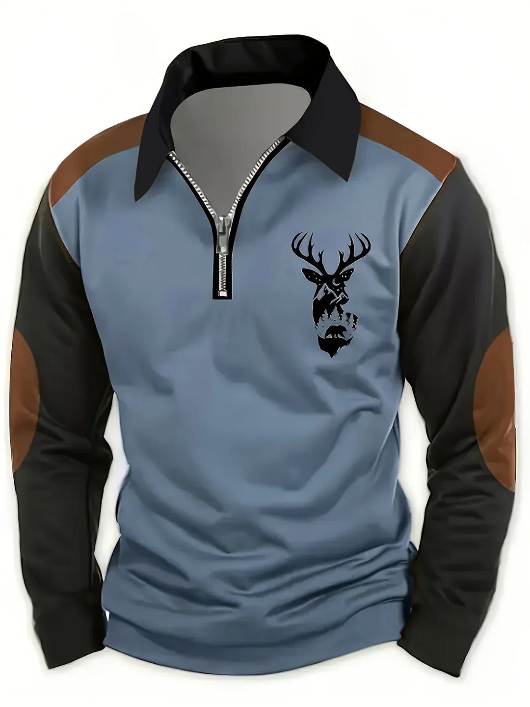 Blue Two-Tone Quarter Zip Polo front view
