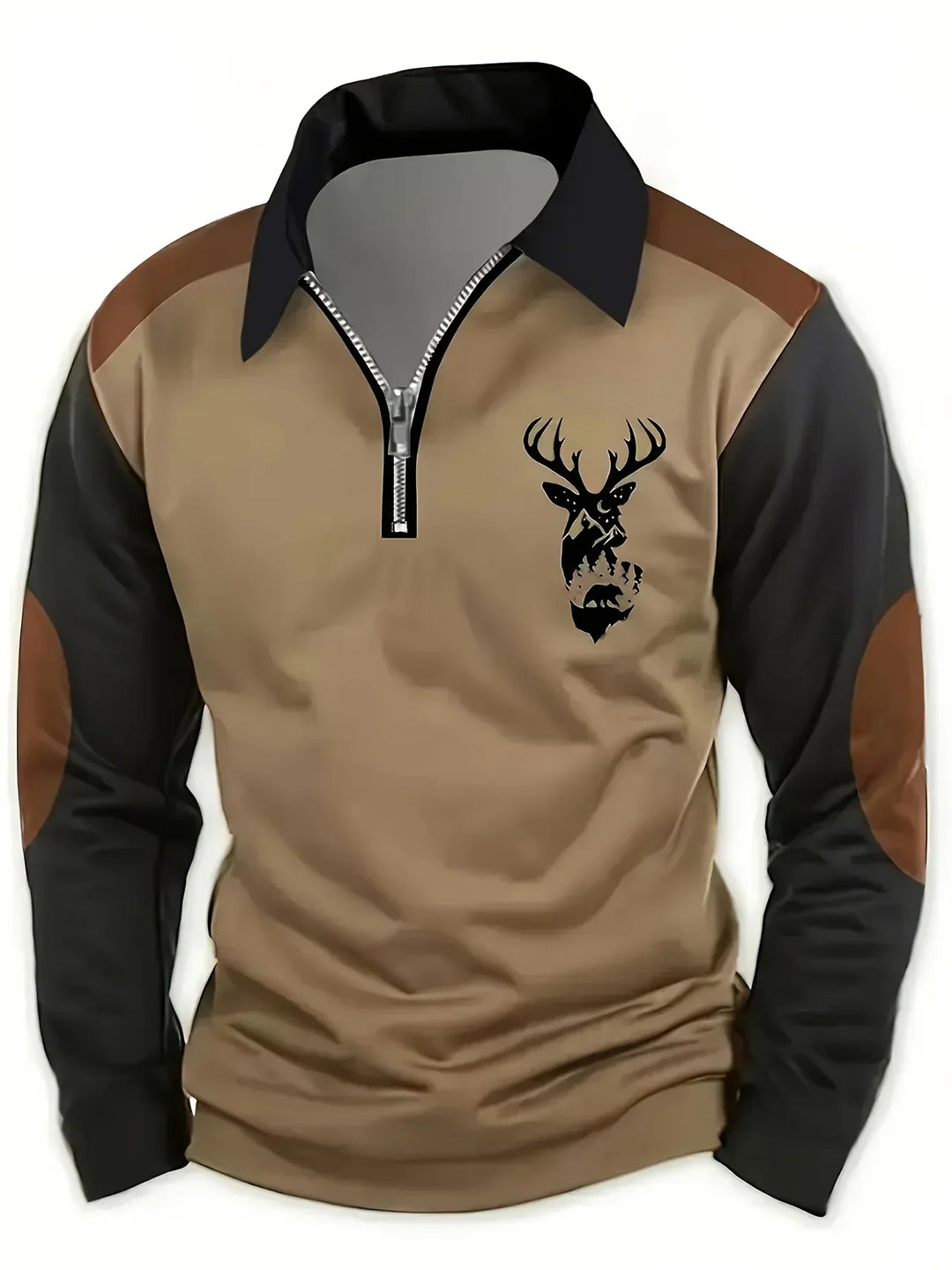 Brown Two-Tone Quarter Zip Polo front view