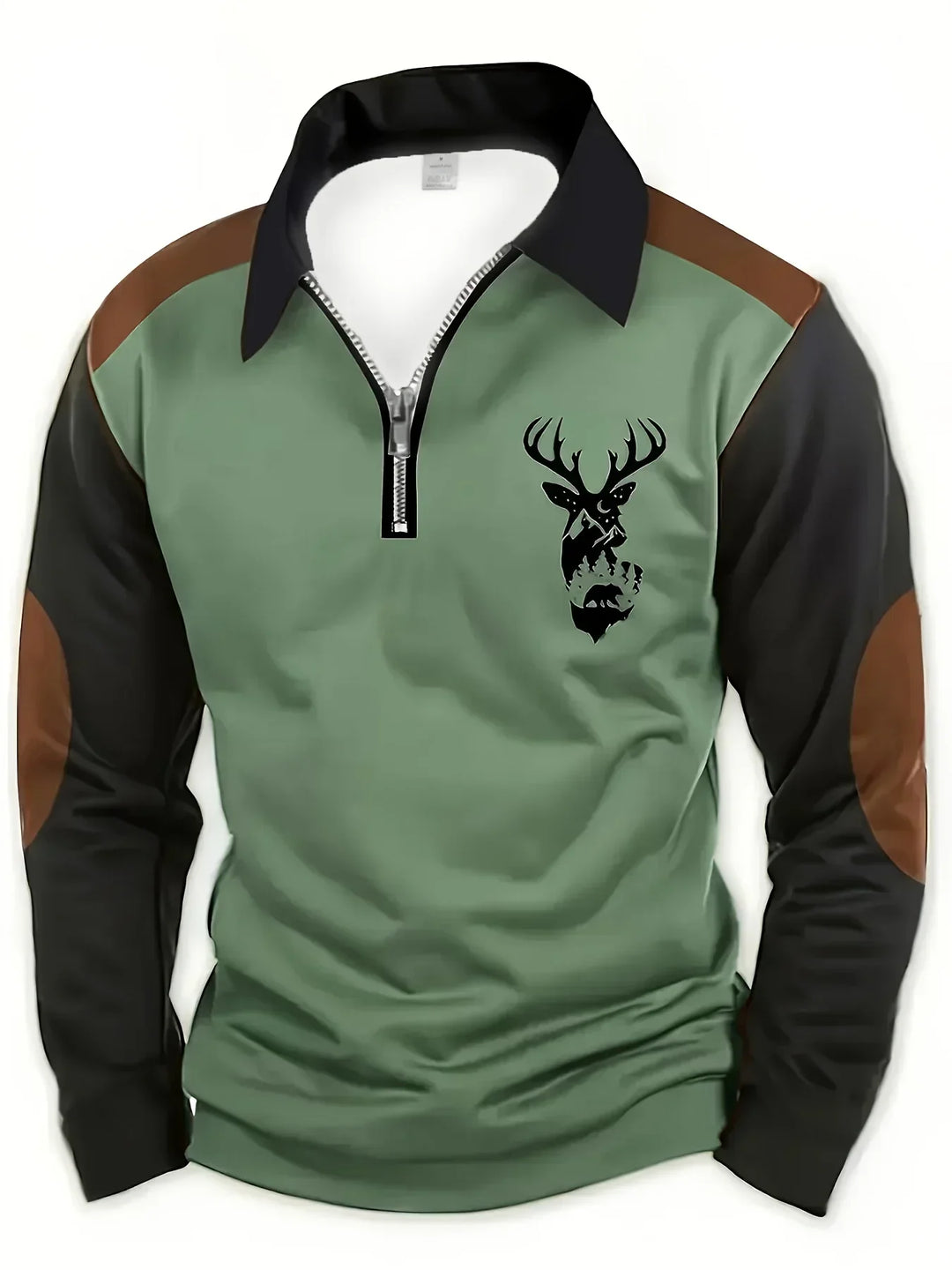 Green Two-Tone Quarter Zip Polo front view