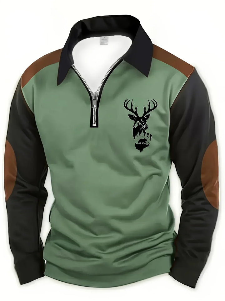 Green Two-Tone Quarter Zip Polo front view