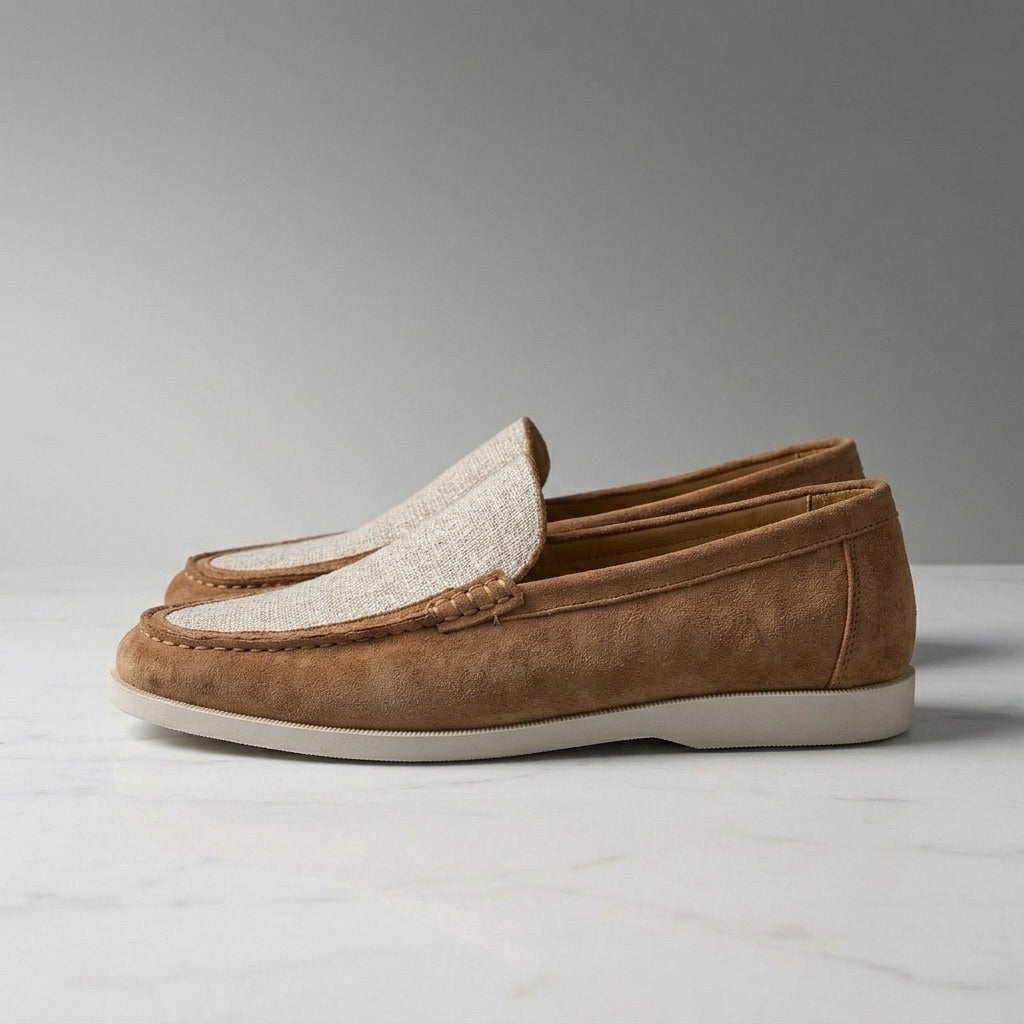 Brown Two-Tone Suede Loafers side view