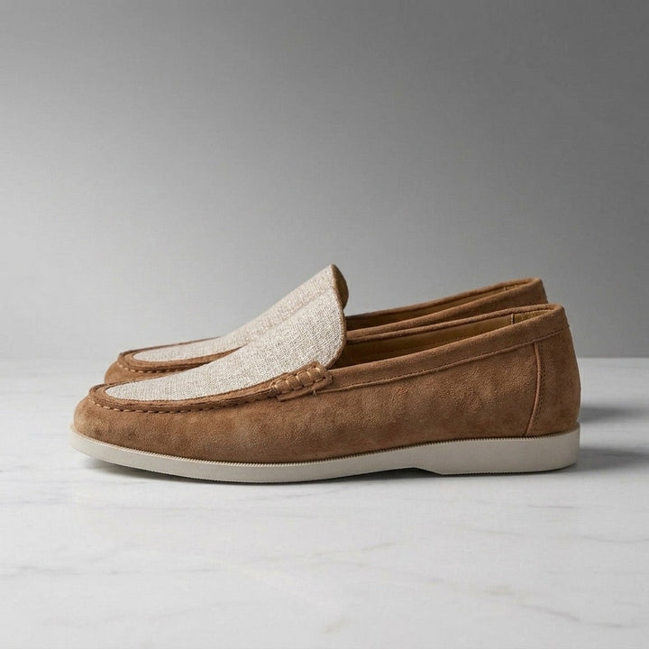 Brown Two-Tone Suede Loafers side view