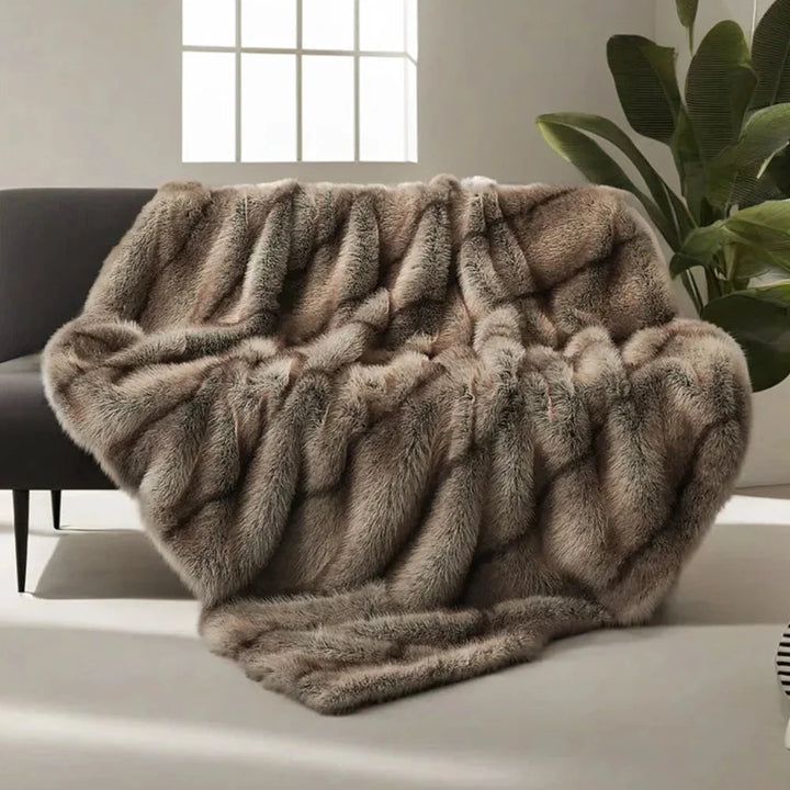 Coffee Ultra-Thick Faux Fur Throw Blanket front view