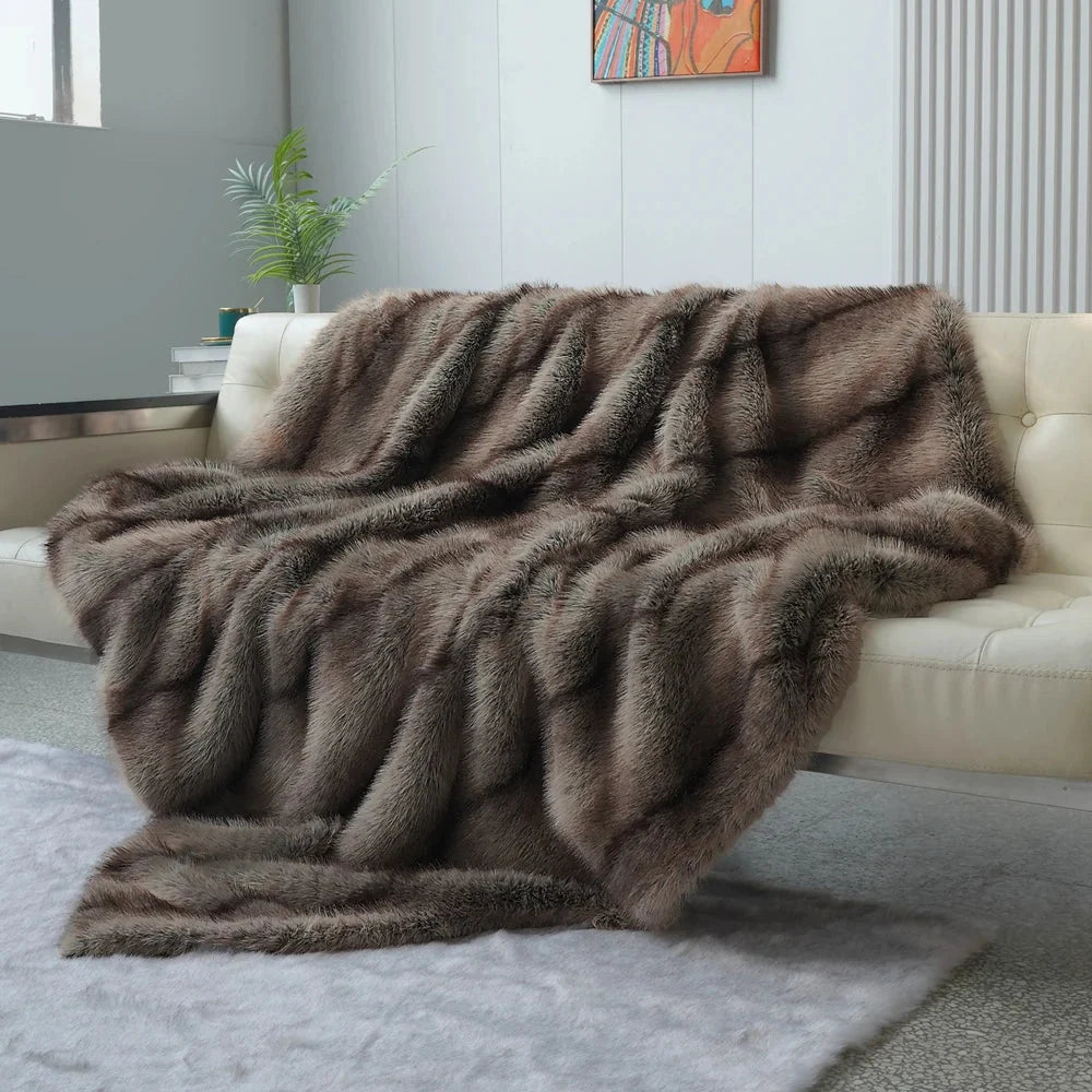 Ultra-Thick Faux Fur Throw Blanket on bed lifestyle