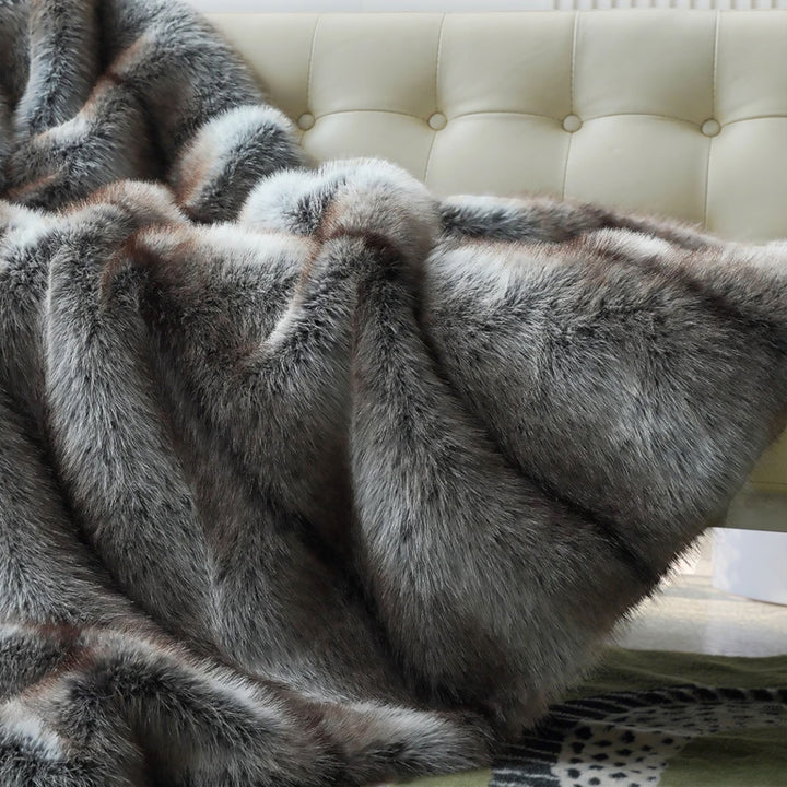 Ultra-Thick Faux Fur Throw Blanket draped lifestyle