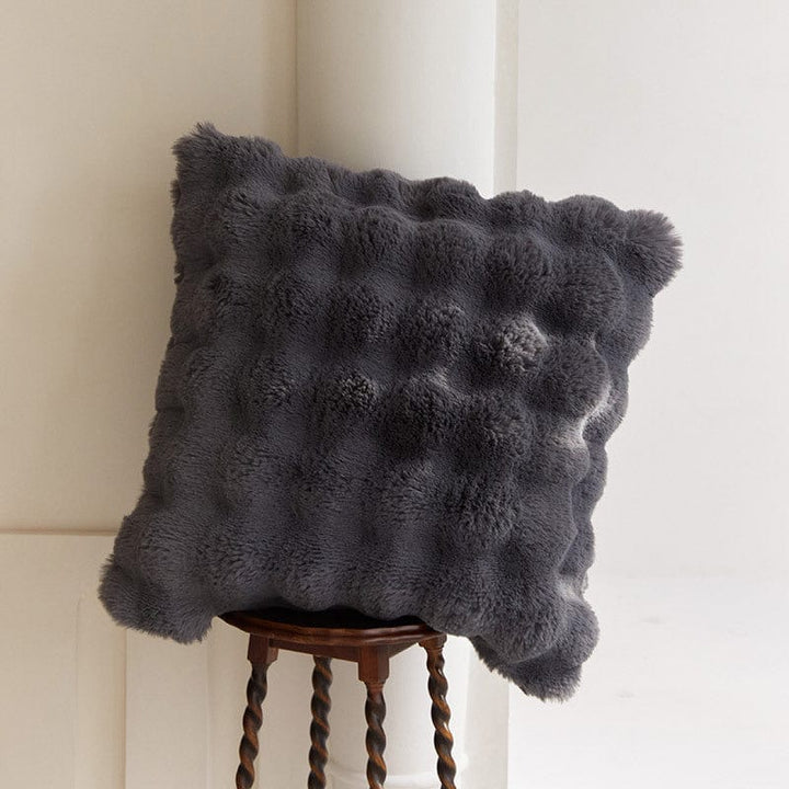 Dark Grey Faux Rabbit Fur Throw Pillow Cover