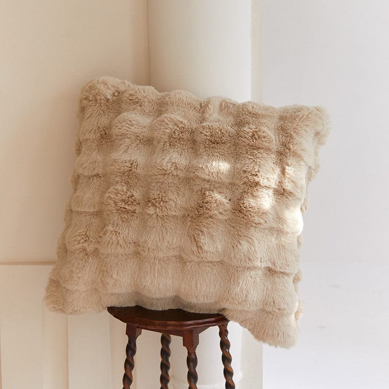 Tan Faux Rabbit Fur Throw Pillow Cover
