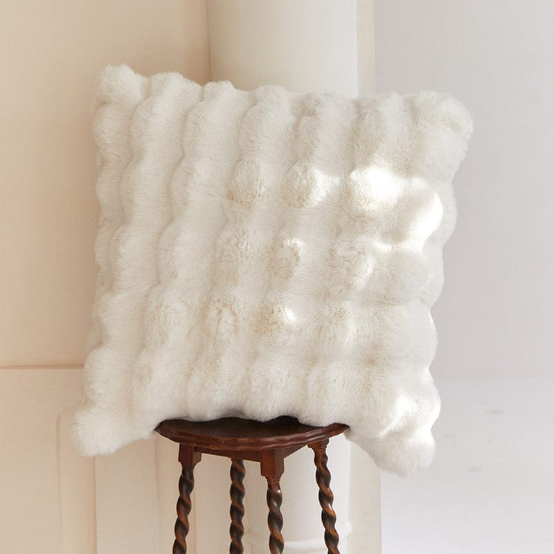 White Faux Rabbit Fur Throw Pillow Cover