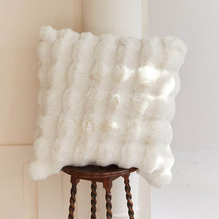 White Faux Rabbit Fur Throw Pillow Cover