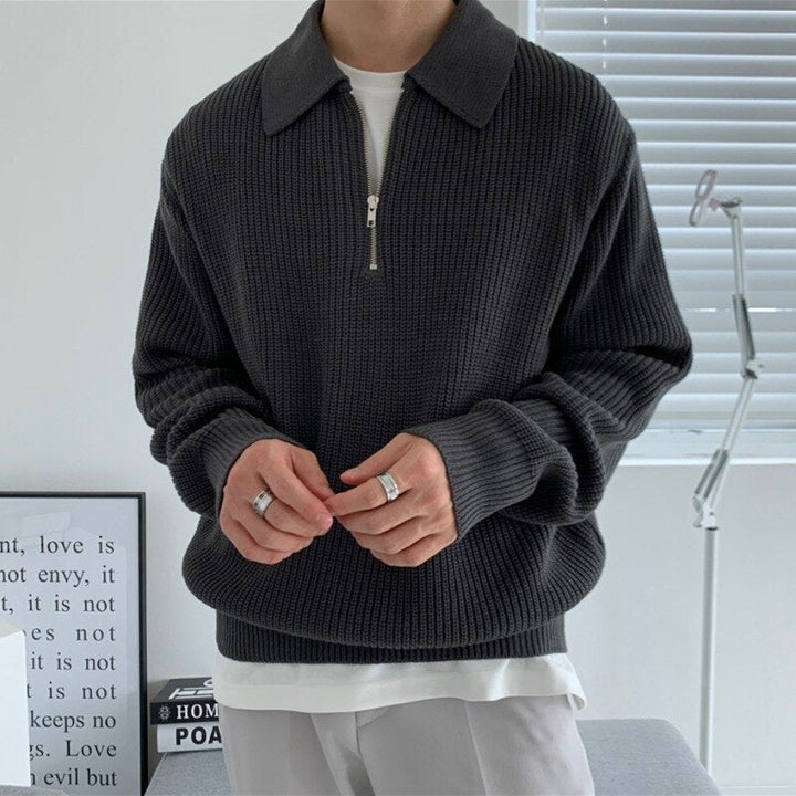 Oversized Ribbed Quarter-Zip Pullover