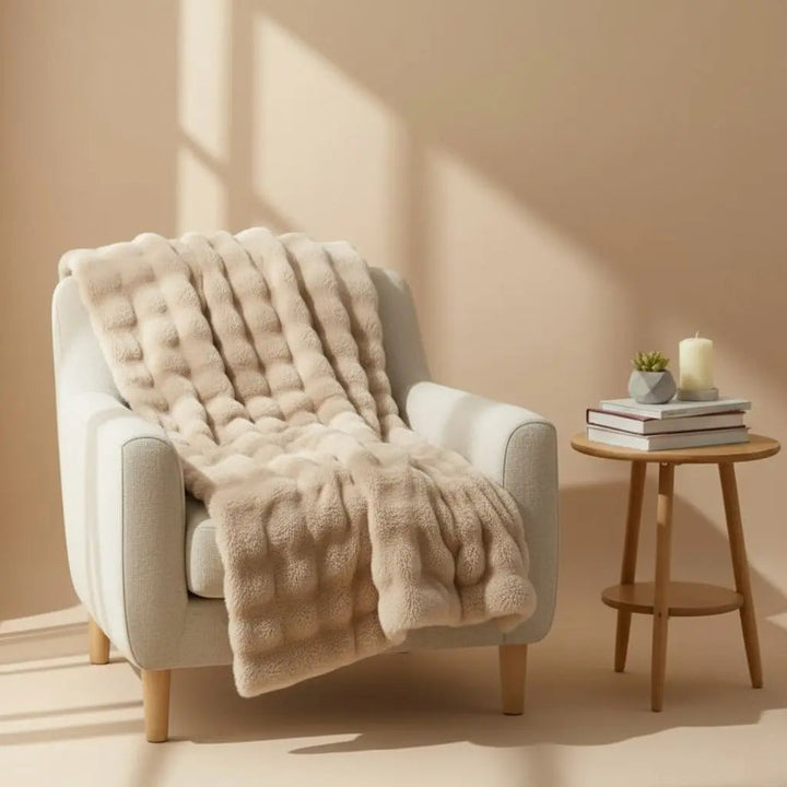 Velvet Angora Fur Throw Blanket folded flat lay