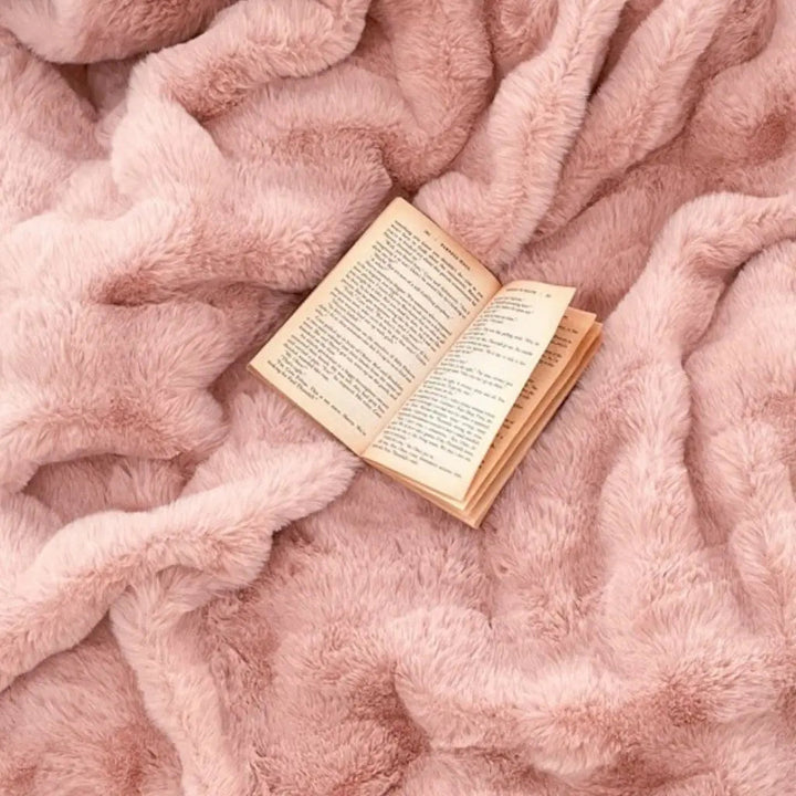Velvet Angora Fur Throw Blanket colour range flat lay