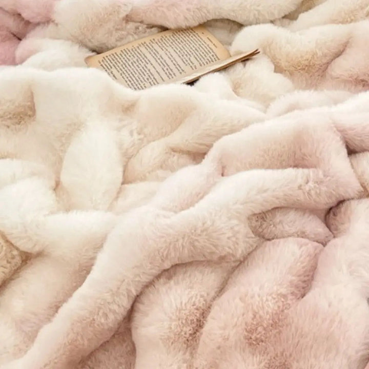 Velvet Angora Fur Throw Blanket edge and hem detail