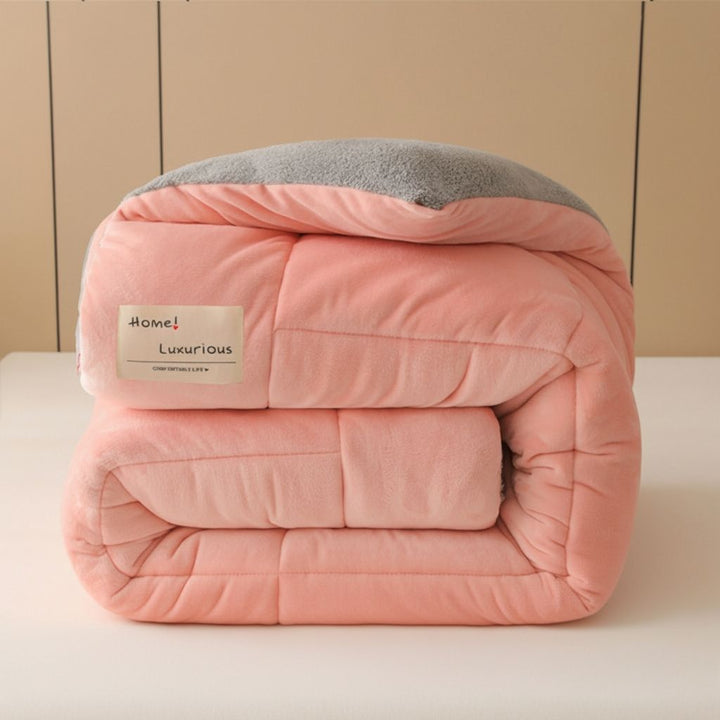 Pink Velvet Lambswool-Lined Comforter folded view